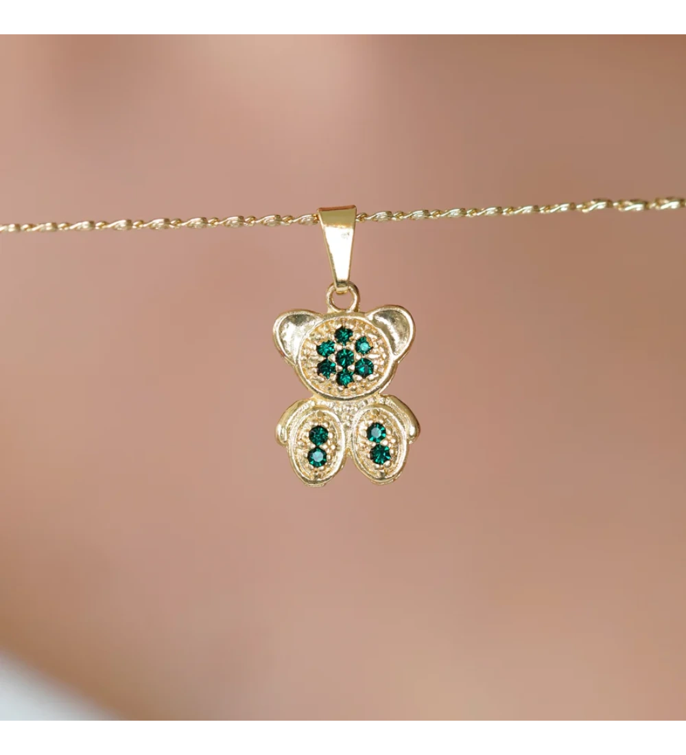 Pendentif ourson pierres vertes Other Level — photo produit