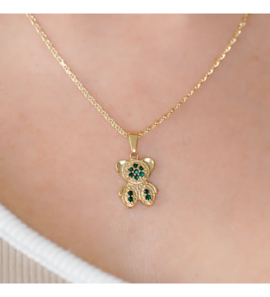 Pendentif ourson pierres vertes Other Level — photo produit