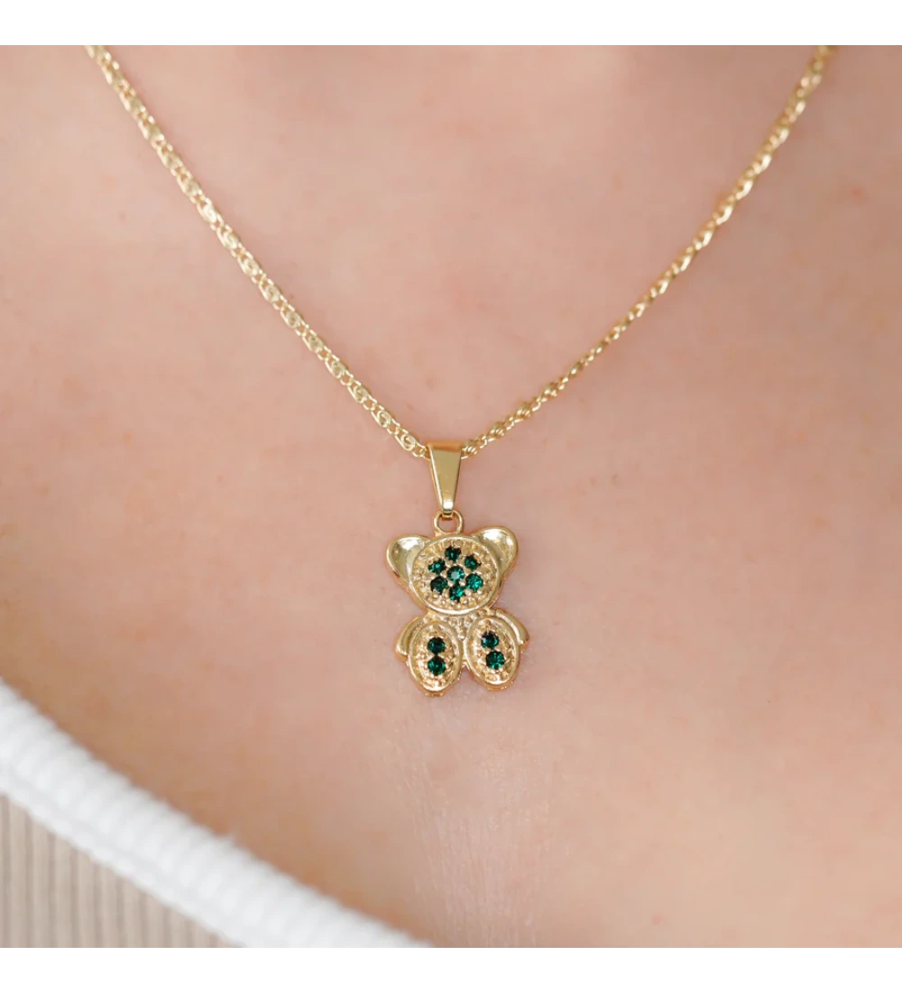 Pendentif ourson pierres vertes Other Level — photo produit