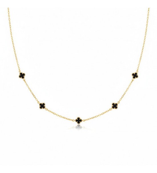 Collier noir avec cinq trèfles au style élégant