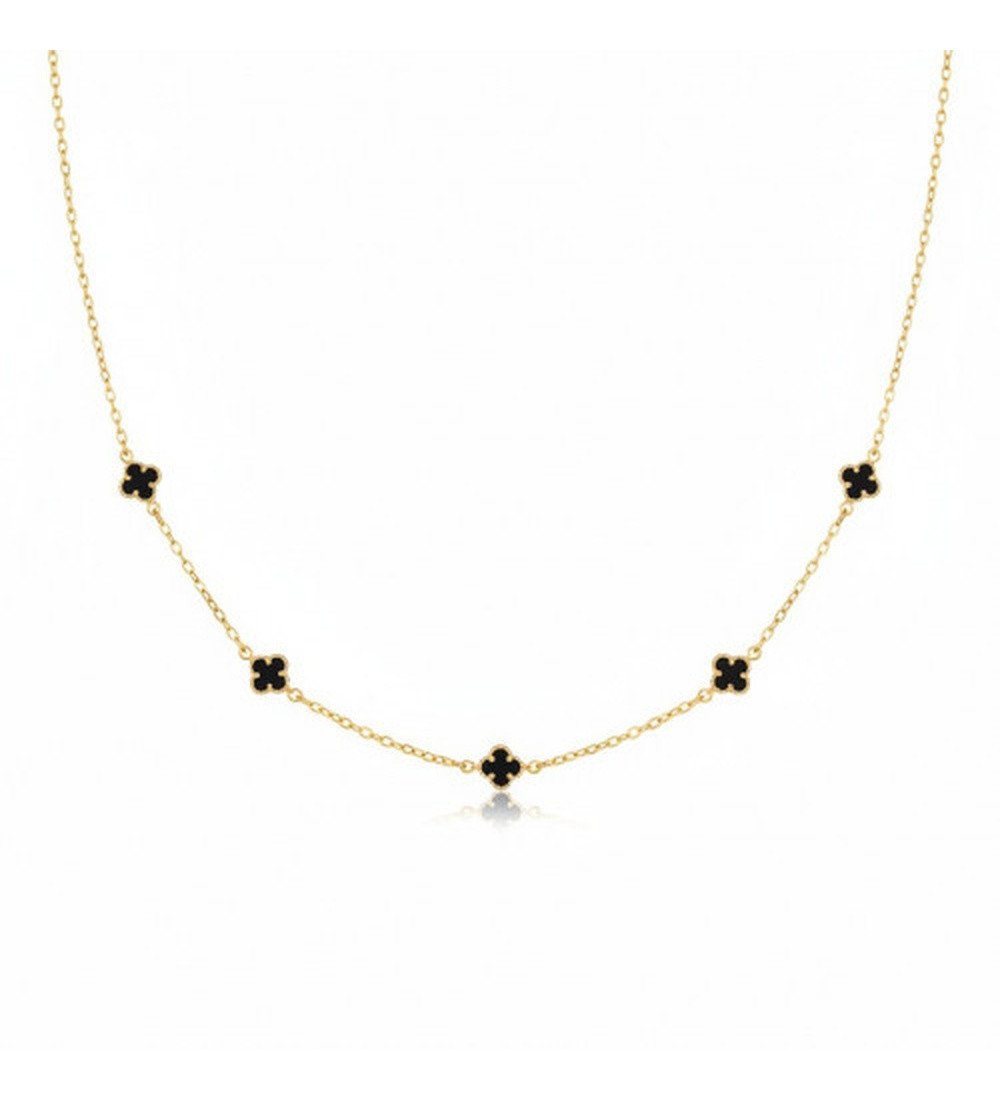 Collier noir avec cinq trèfles au style élégant