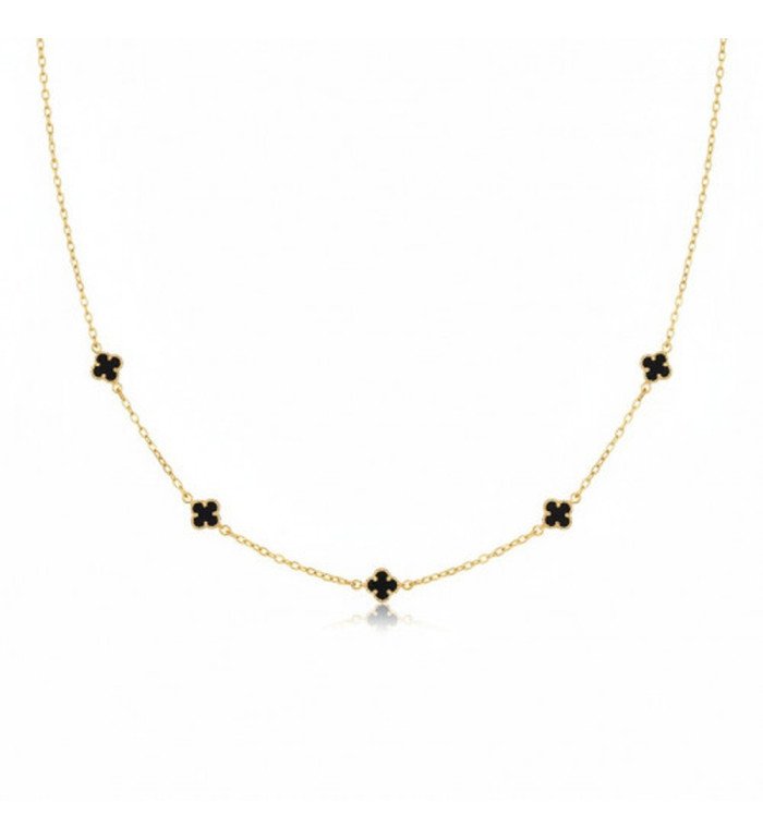 Collier noir avec cinq trèfles au style élégant